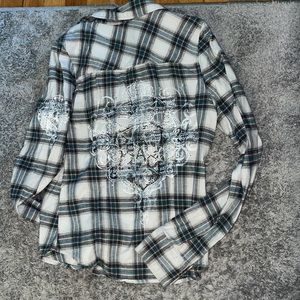 Plaid button up flannel size M with rhinestones
